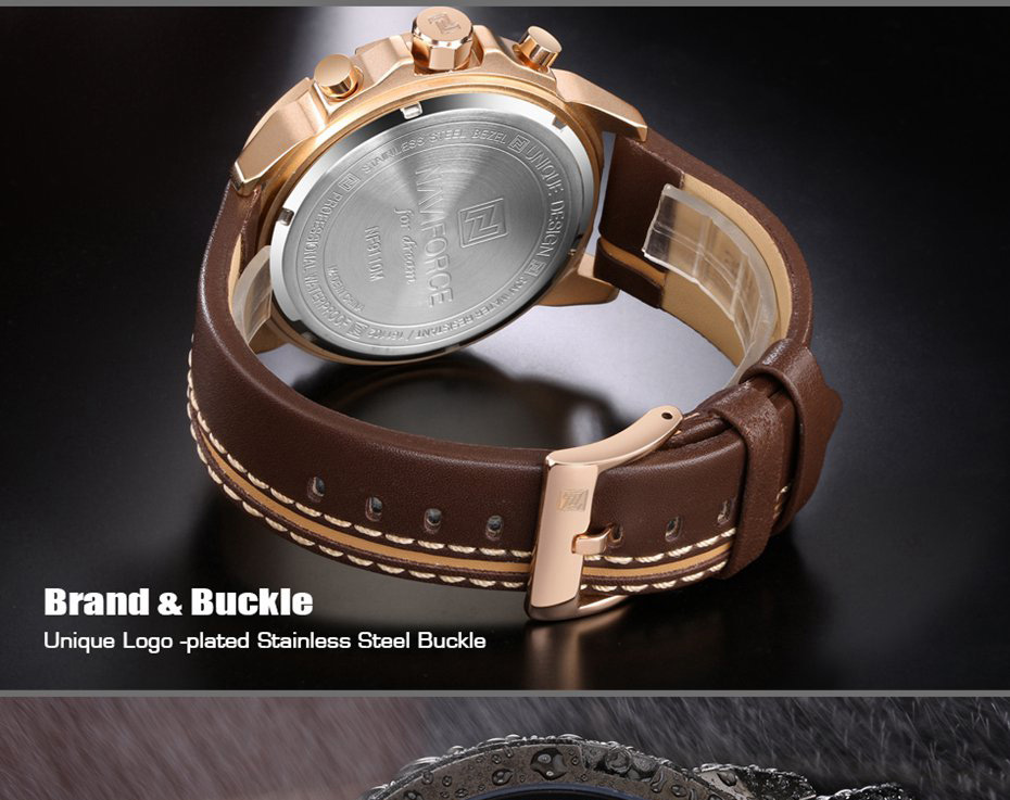 NAVIFORCE 9110 Quartz Wrist Watch Luxury Fashion 24 Hours Display Leather Strap Men Watches -Black+Khaki