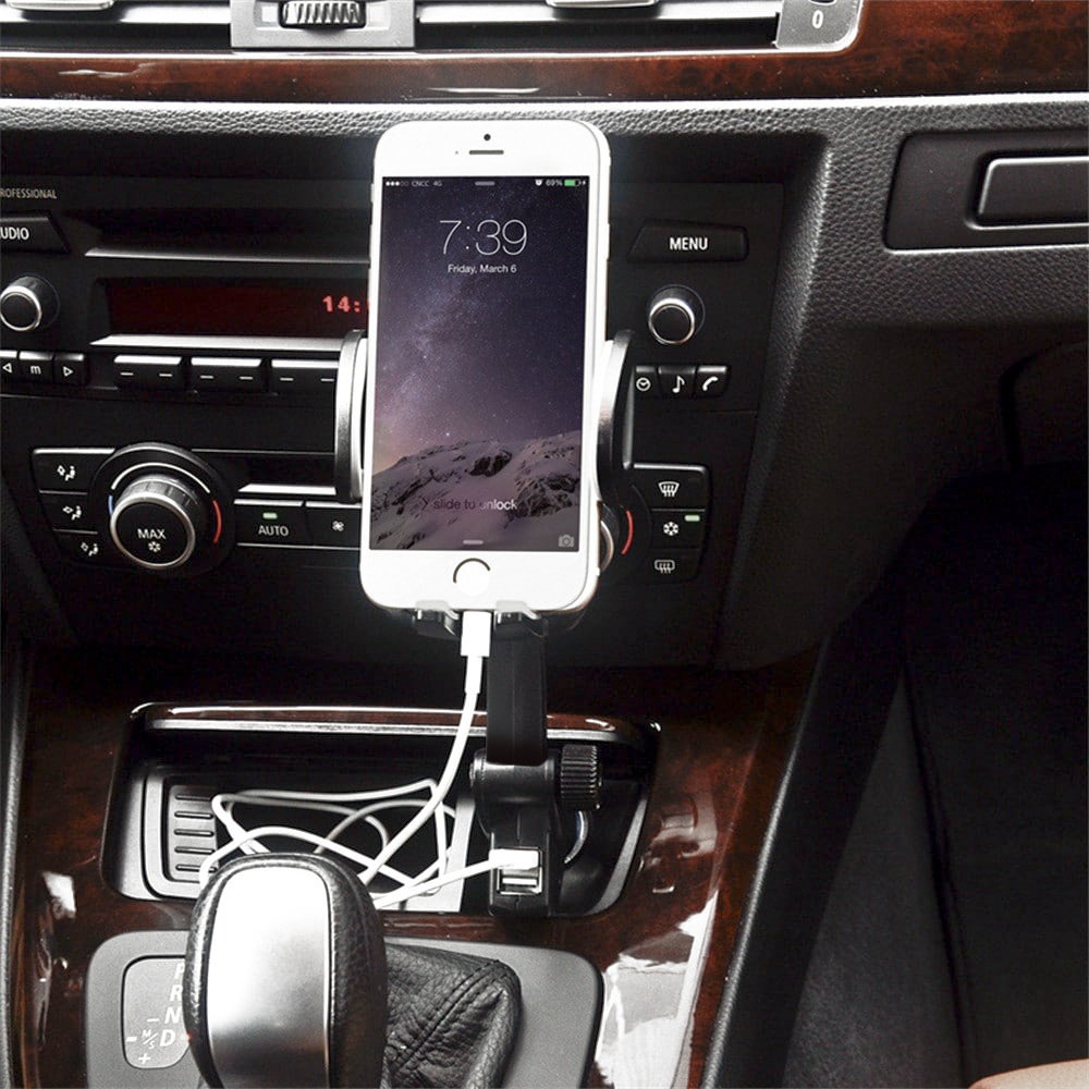 S2381 Car Holder Cigarette Lighter Dual USB Charger For Smartphones - Black