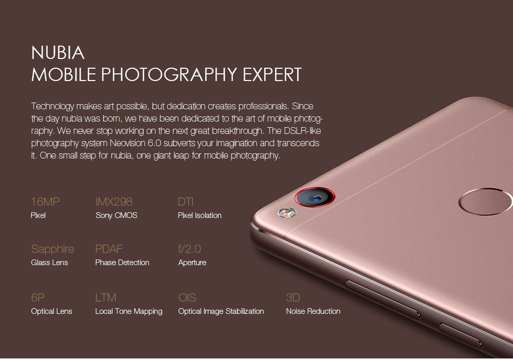 Nubia Z11 NX531J 5.5 Inch Smartphone aRC 2.0 Corning Gorilla Glass Screen 6GB 64GB Snapdragon 820 16.0MP Camera Touch ID Type-C NFC QC3.0 - White