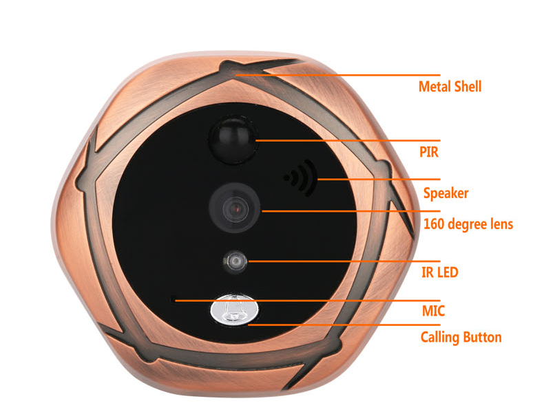 SY501 720P 5" WiFi Door Viewer Wireless Digital PIR Motion Detection IR Night Vision Pinhole Camera -Gold