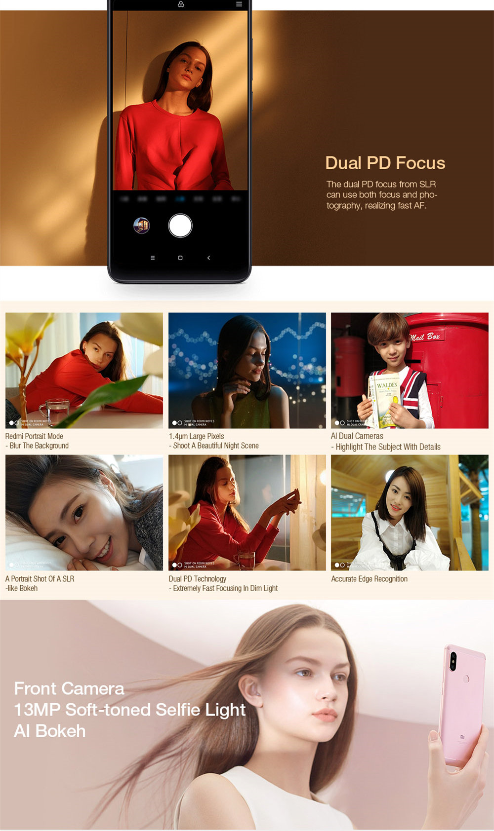 Xiaomi Redmi Note 5 5.99 Inch Smartphone Snapdragon 636 Octa Core 3GB 32GB 5.0MP+12MP Dual Rear Cameras MIUI 9 OS 18:9 Full Screen - Rose Gold