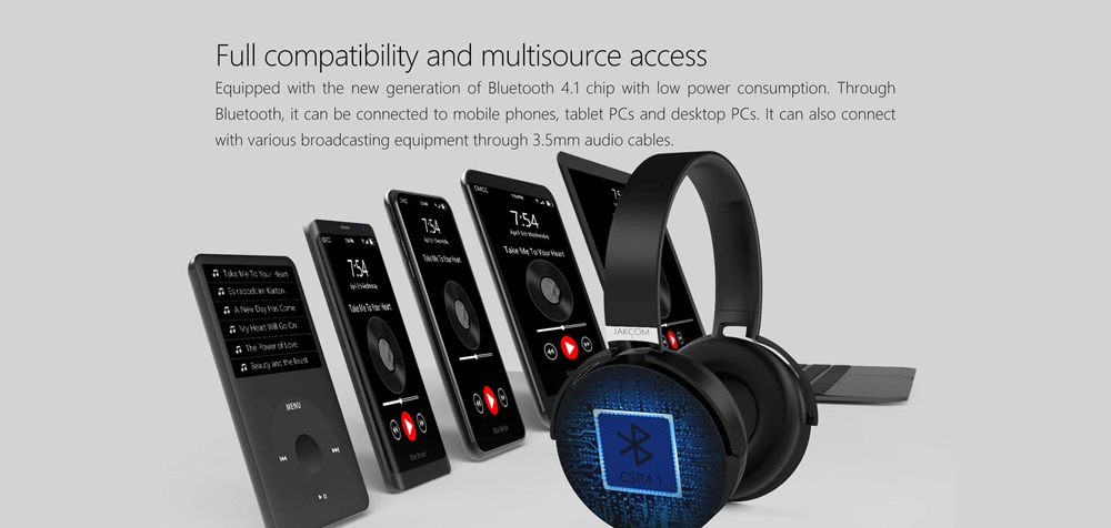 JAKCOM BH2 Bluetooth Headset with Mic Active Noise Reduction - Black