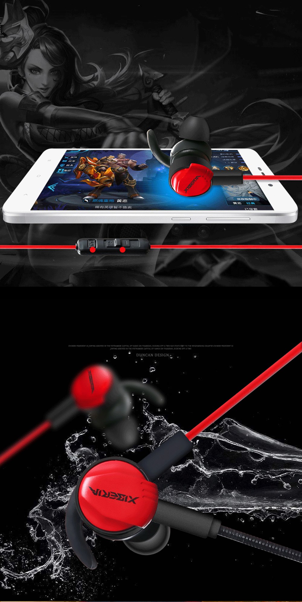 Xiberia MG-1 In-ear Gaming Headphones for PC Phone PS4 xbox one Mac with Microphone and Wire control -Black+red