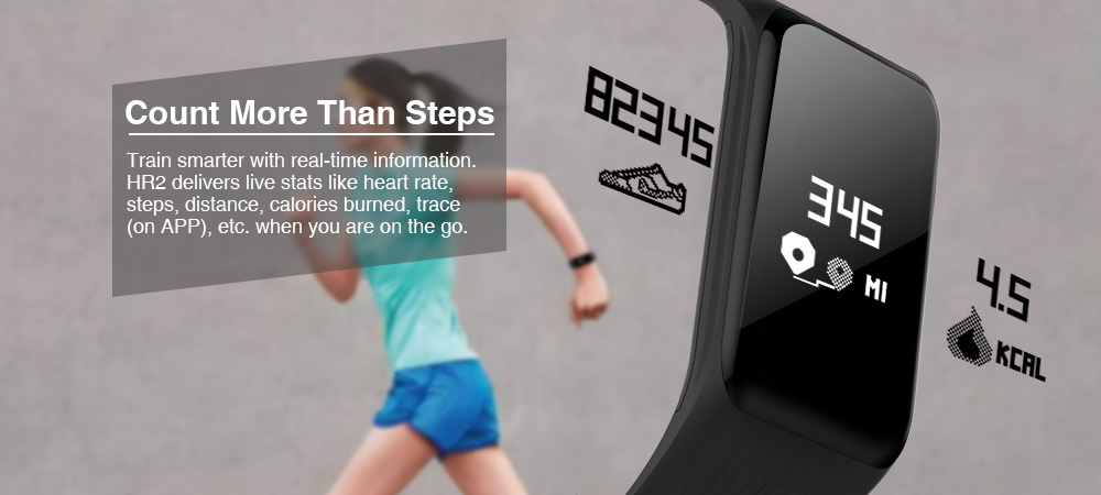 Makibes HR2 Smart Bracelet Long Time Continuous Heart Rate Monitor Nordic nRF52832 Chip IP67 Water Resistant Compatible With IOS Android - Black