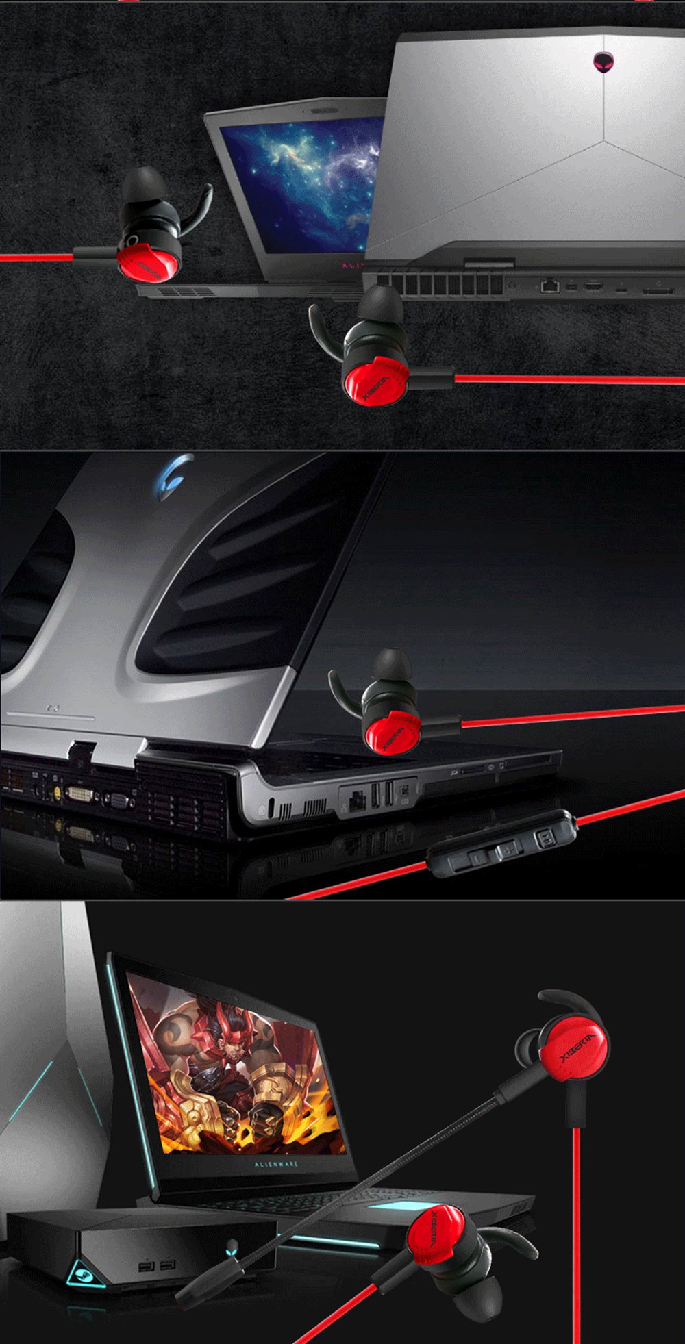 Xiberia MG-1 In-ear Gaming Headphones for PC Phone PS4 xbox one Mac with Microphone and Wire control -Black+red