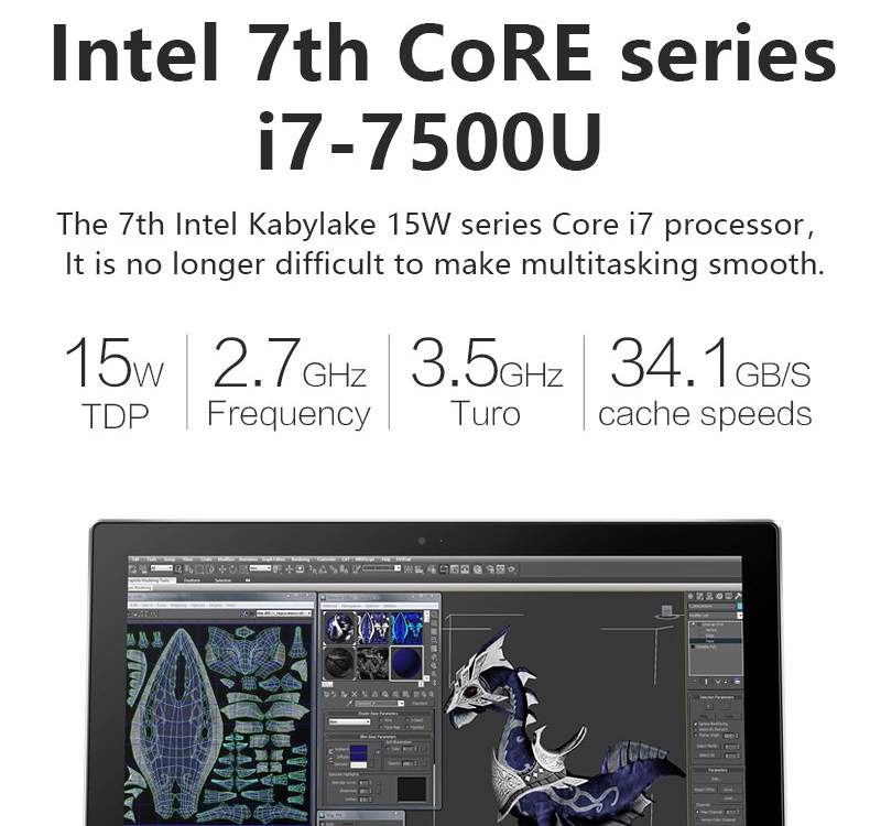 VOYO VBook I7PLus Tablet Intel Core i7-7500U Dual Core 12.6 Inch 3K IPS 2880*1920 8GB RAM 256GB SSD Windows 10 Dual Band Wifi - Black+Gray