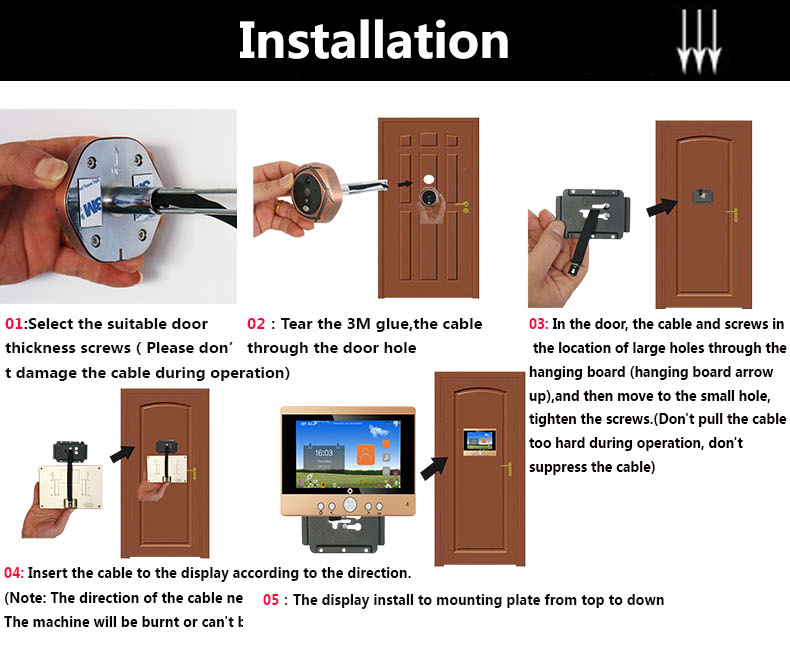 SY501 720P 5" WiFi Door Viewer Wireless Digital PIR Motion Detection IR Night Vision Pinhole Camera -Gold