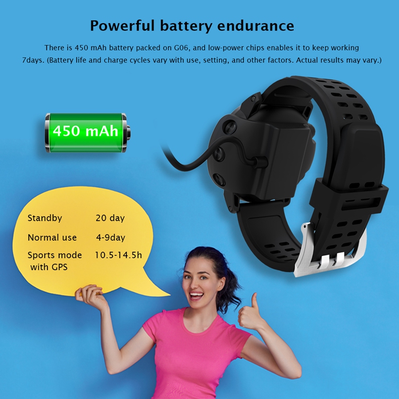Makibes G06 Smartwatch Heart Rate Monitor IP68 Water Resistant GPS Sports Watch Compatible With IOS Android - Black