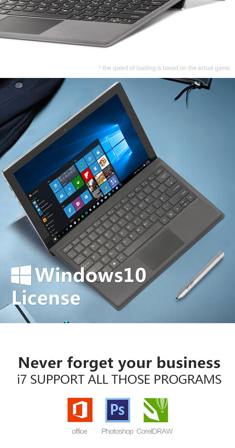 VOYO VBook I7PLus Tablet Intel Core i7-7500U Dual Core 12.6 Inch 3K IPS 2880*1920 8GB RAM 256GB SSD Windows 10 Dual Band Wifi - Black+Gray