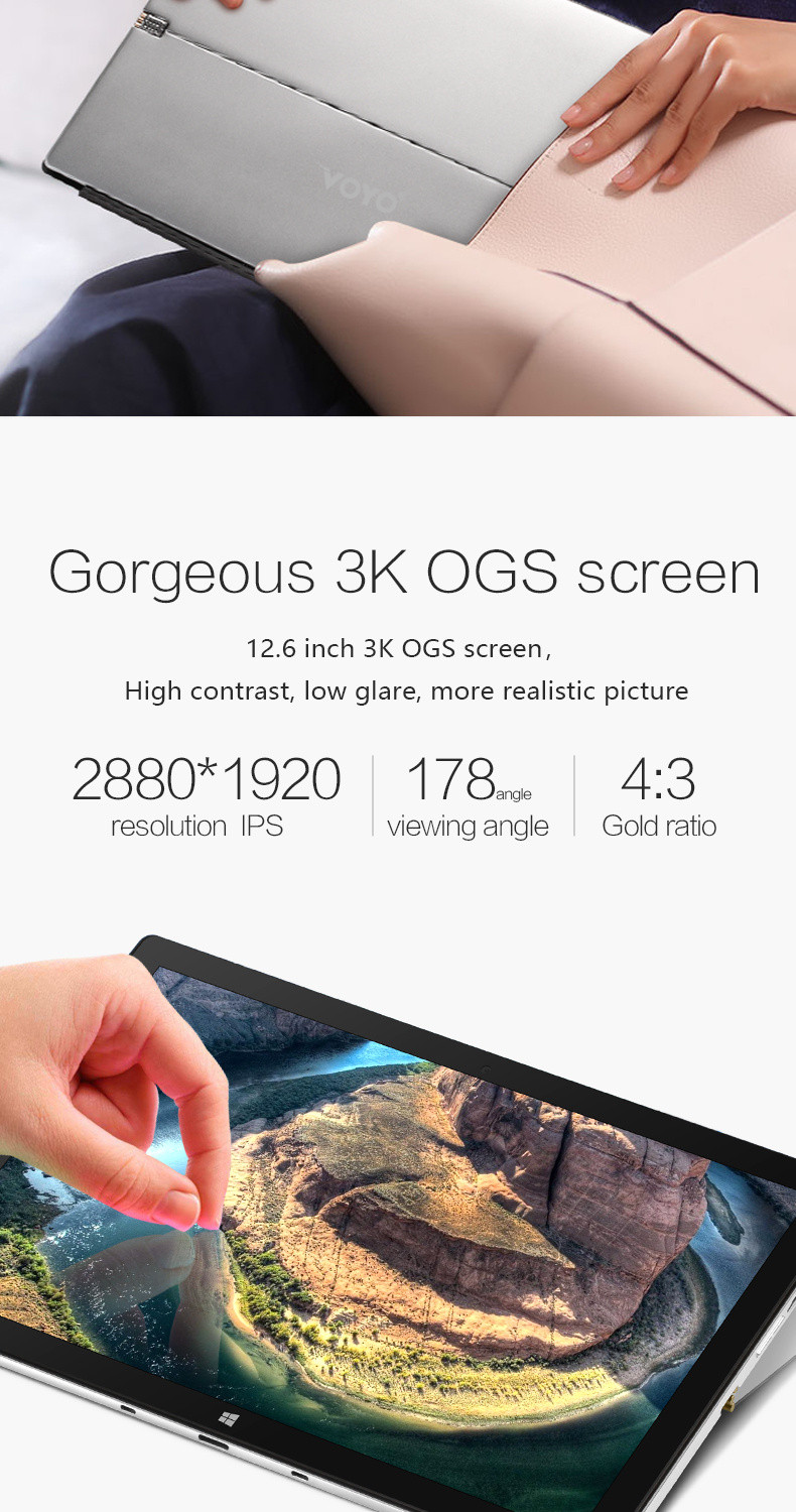 VOYO VBook I7PLus Tablet Intel Core i7-7500U Dual Core 12.6 Inch 3K IPS 2880*1920 8GB RAM 256GB SSD Windows 10 Dual Band Wifi - Black+Gray