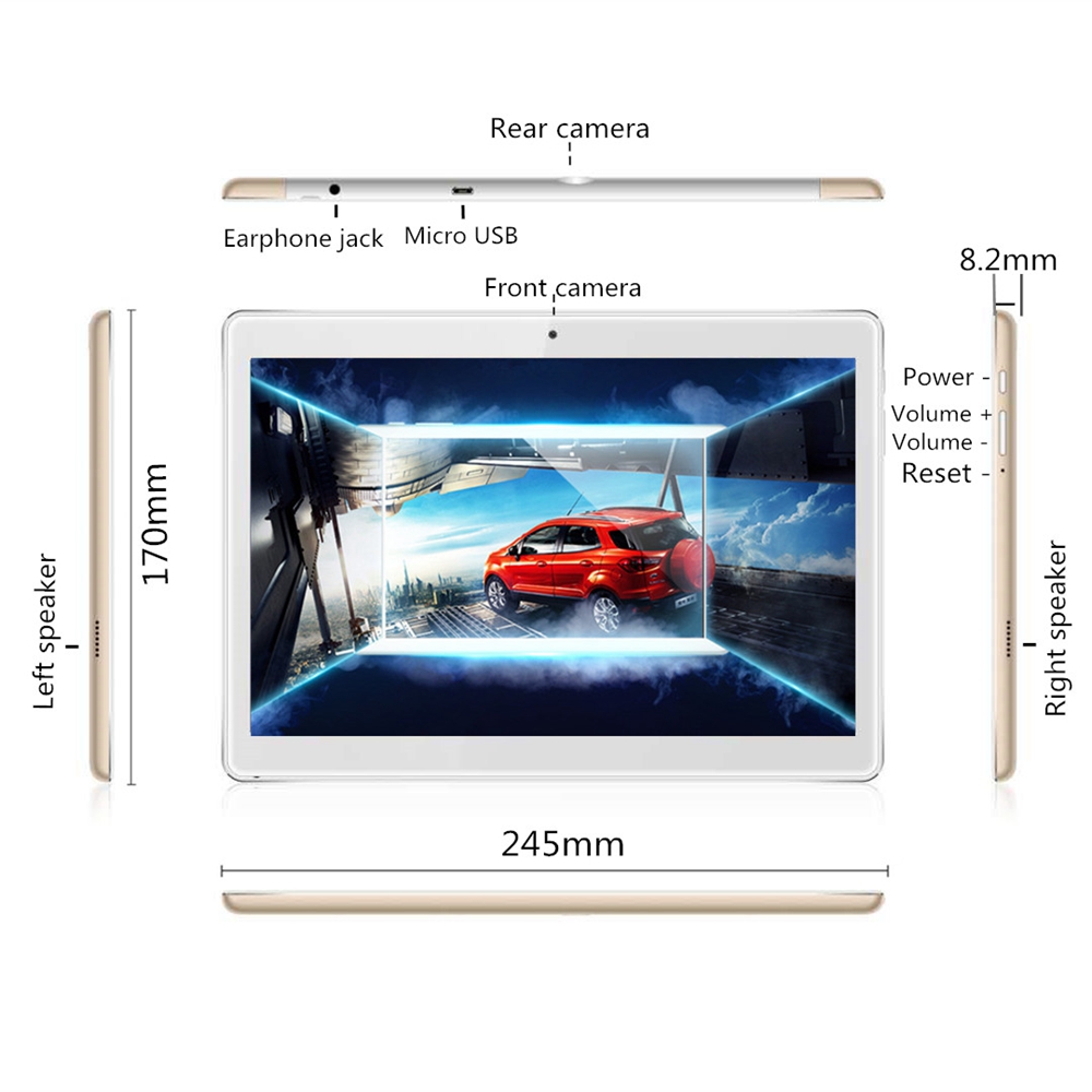 Binai G10Max 4G Phablet MTK6769 Deca Core 10.1" IPS 2.5K Screen 2560*1600 3GB DDR3L 32GB eMMC Android 7.1 - Gold