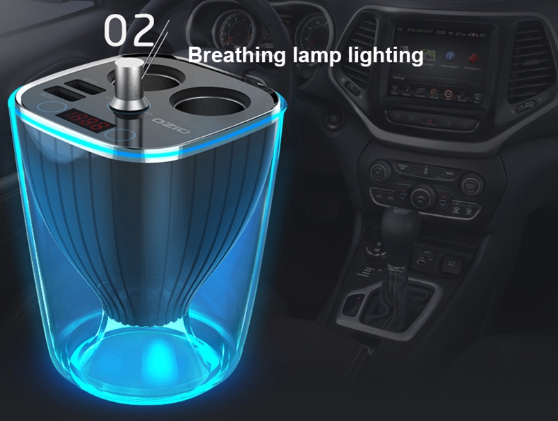 OZIO BC-120Q 120W Car Charger Bluetooth Adapter FM Player QC3.0 2 Sockets Cigarette Lighter Dual USB Ports - Black
