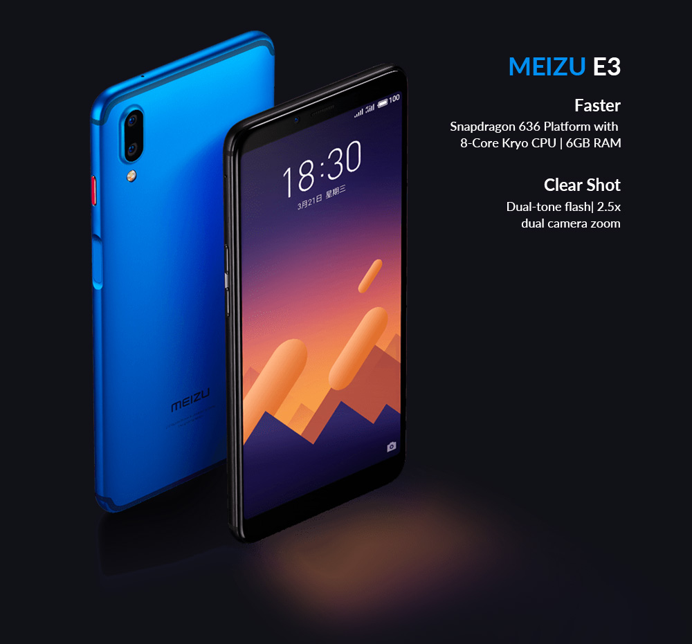Meizu E3 5.99 Inch Smartphone Snapdragon 636 Octa Core 6GB 128GB 12.0MP+20.0MP Dual Rear Cameras Flyme OS 18:9 Full Screen Touch ID - Gold
