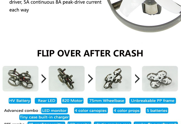 Kingkong/LDARC TINY R7 75mm FPV Drone with 5.8G 16CH 800TVL Camera One Key Flip Over After Crash PNP Version- S-FHSS+D16