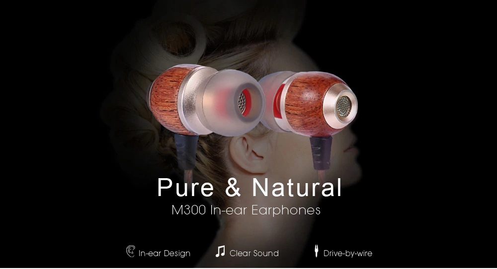 M300 3.5MM Wooden In-ear Music Earphones - Brown