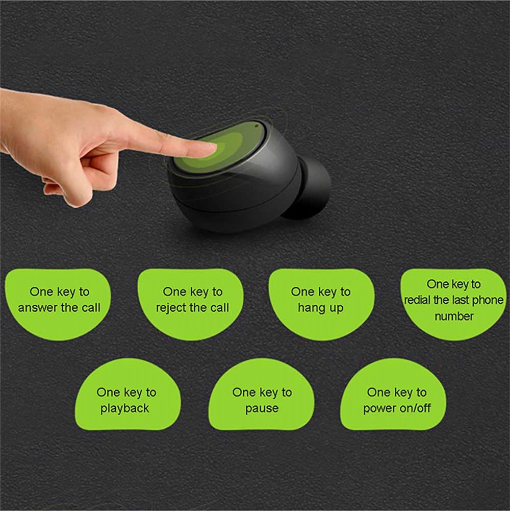 HV-316 Bluetooth Earphone One Single Ear with Mic Portable Charger - Black