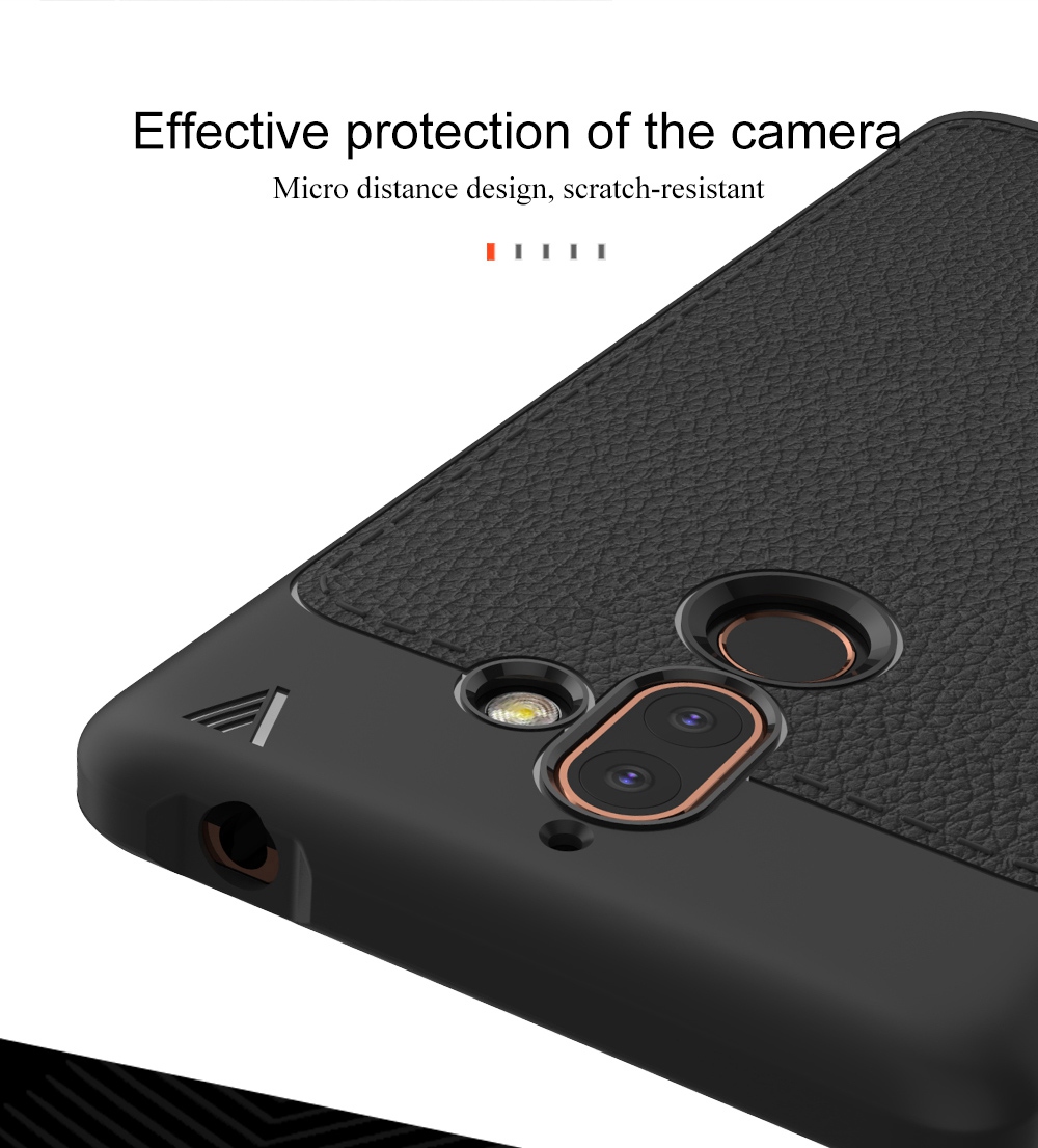 Lenuo Anti Drop Cover Case for Nokia 7 Plus Hard PU Leather Phone Case - Black