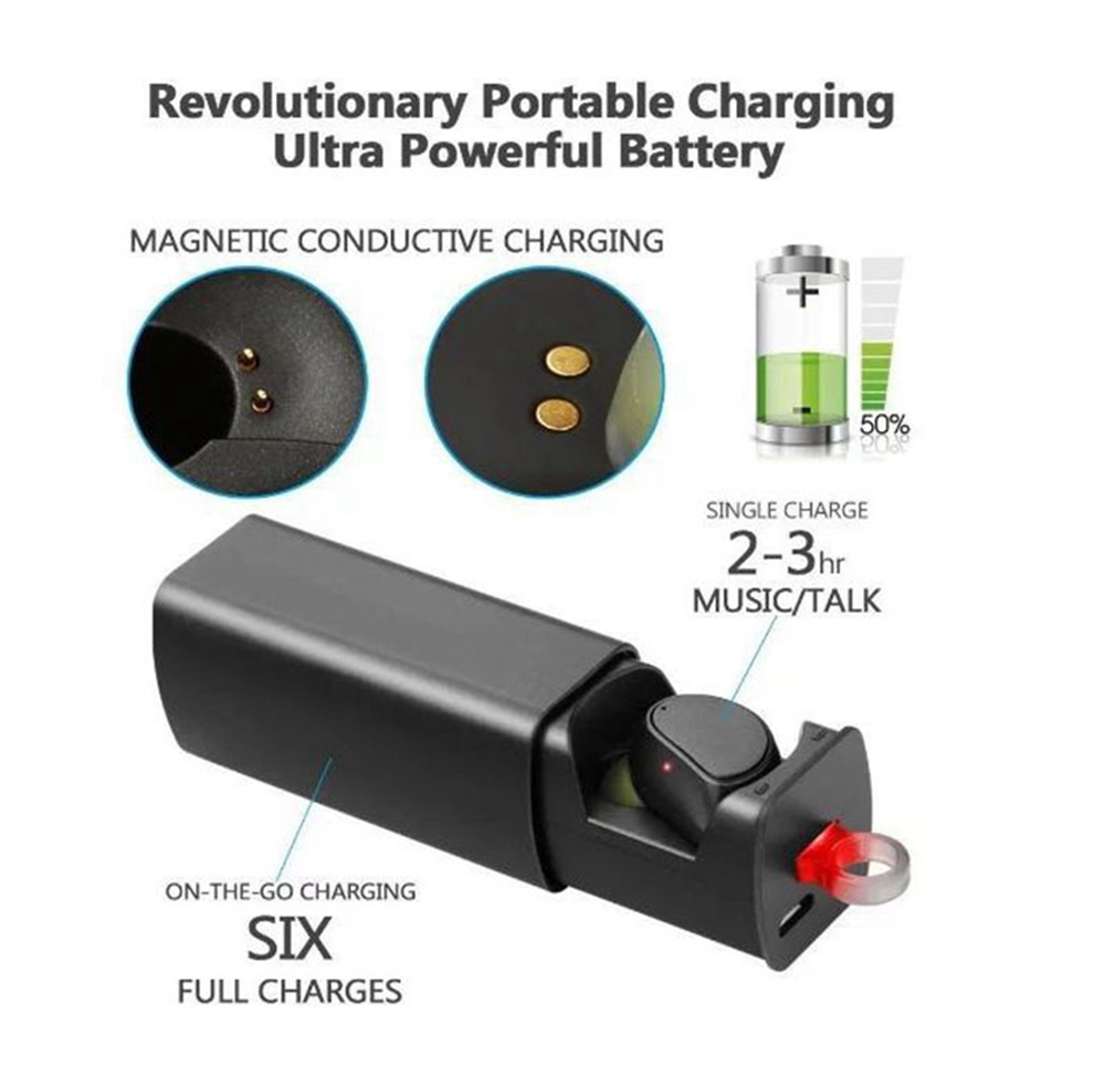 HV-316 Bluetooth Earphone One Single Ear with Mic Portable Charger - Black