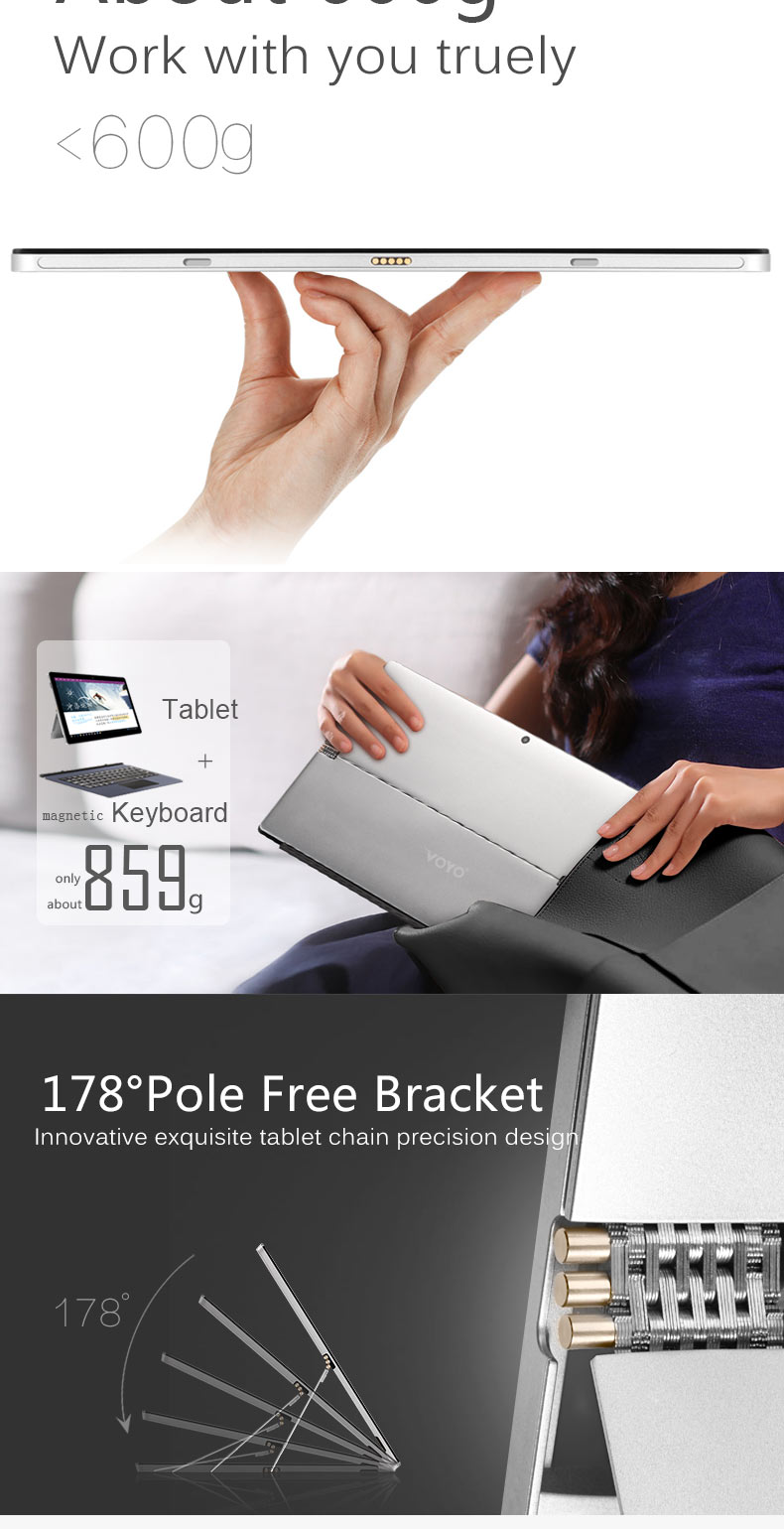 VOYO Vbook i3 Tablet PC Intel Cherry Trail x5-Z8350 Quad Core 10.1" IPS Screen 1920*1200 8GB DDR3 128GB eMMC Windows 10 - Silver