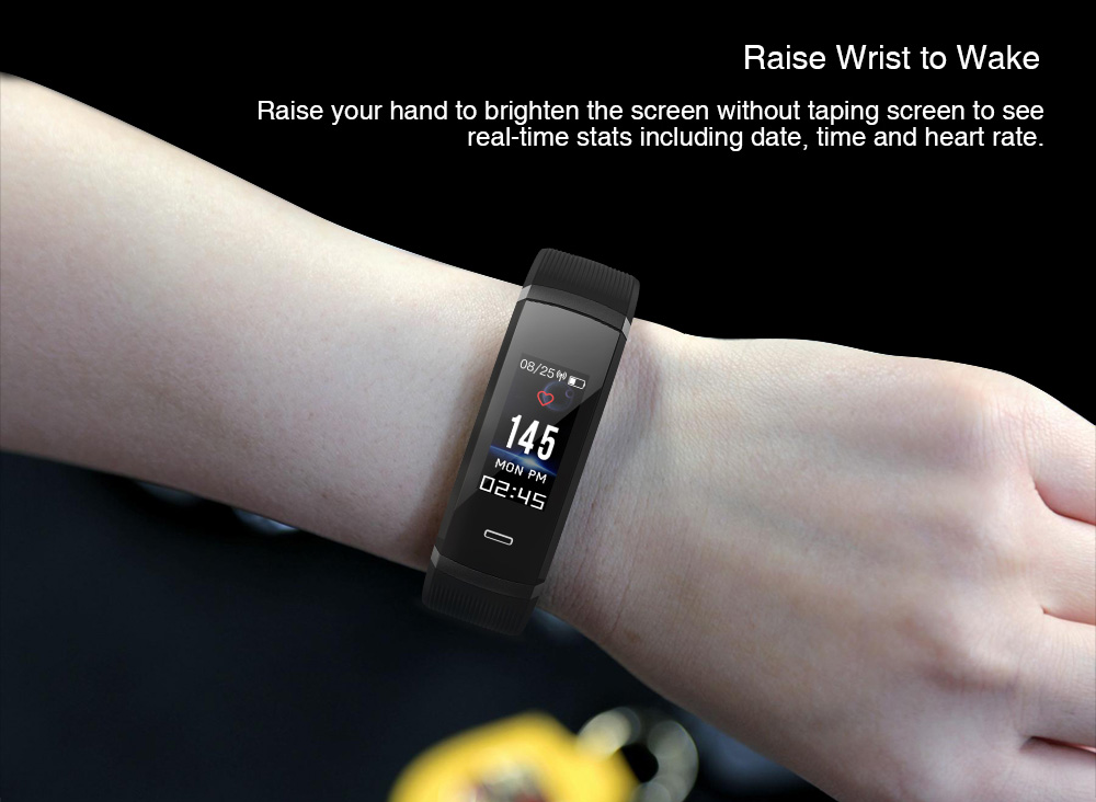 Makibes HR3 Smart Bracelet Continuous Heart Rate Monitor TFT Color Touchscreen IP67 Water Resistant Bluetooth Compatible With IOS Android - Black