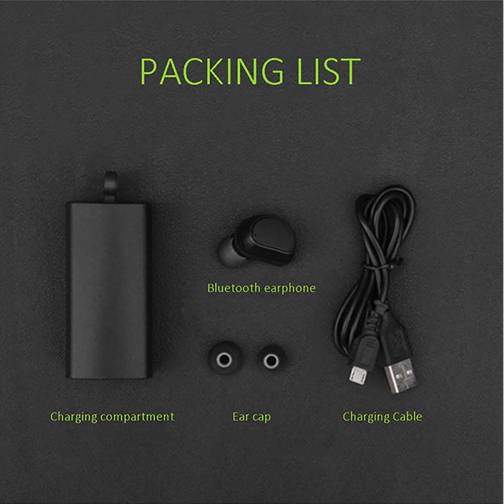 HV-316 Bluetooth Earphone One Single Ear with Mic Portable Charger - Black