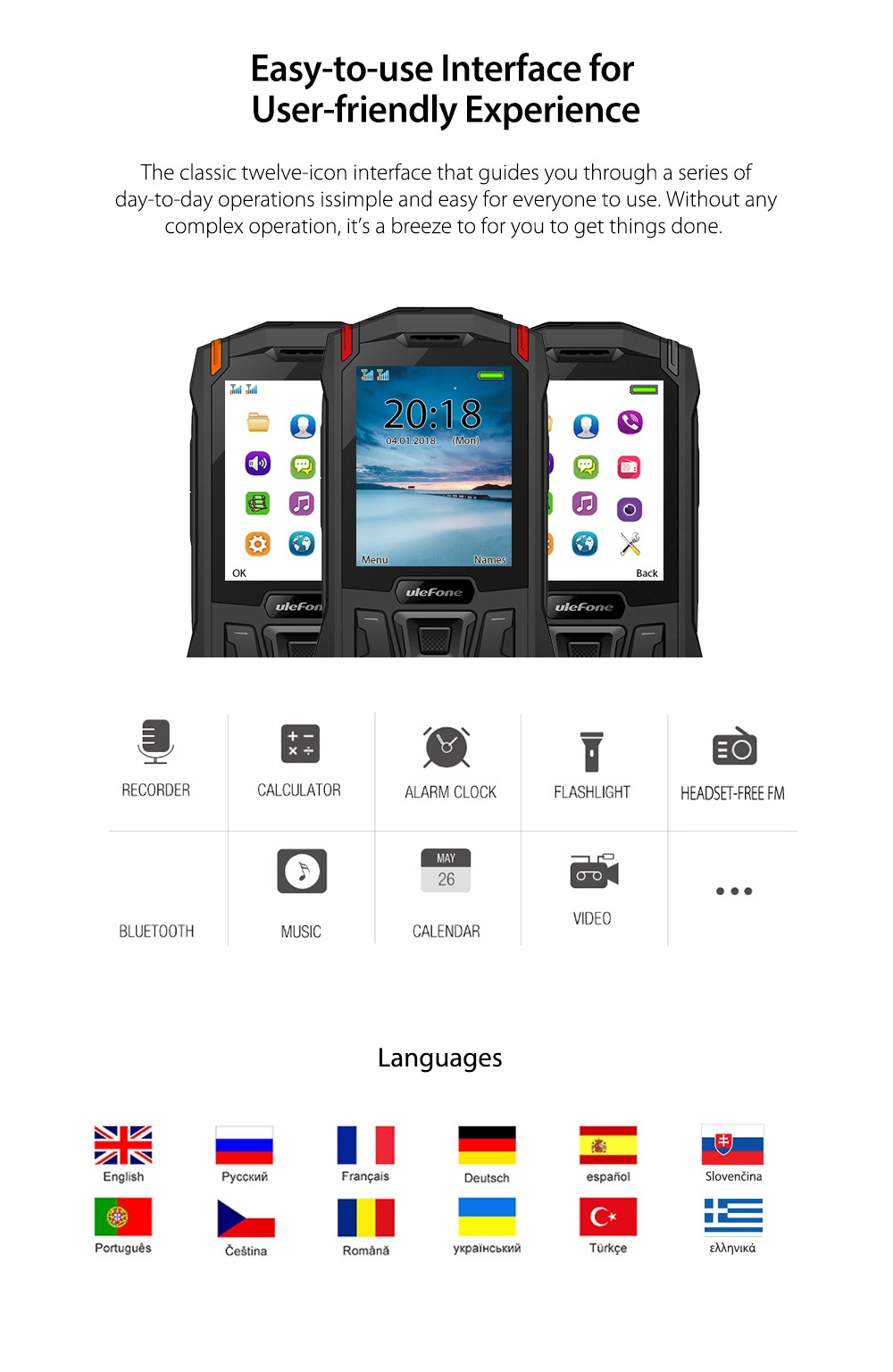 Ulefone Armor Mini 2.4 Inch Phone IP68 Waterproof For Outdoor Adventures MTK6261D Wireless FM Radio 2500mAh Dual SIM Card - Red