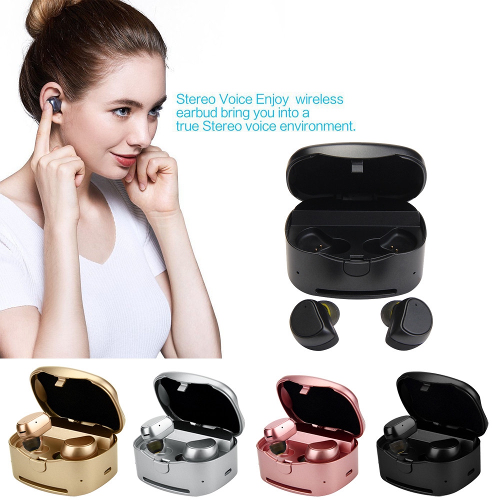 HV-316T TWS Bluetooth Mini Earphones Double Ear Stereo Earbuds with Mic Charging Box - Black