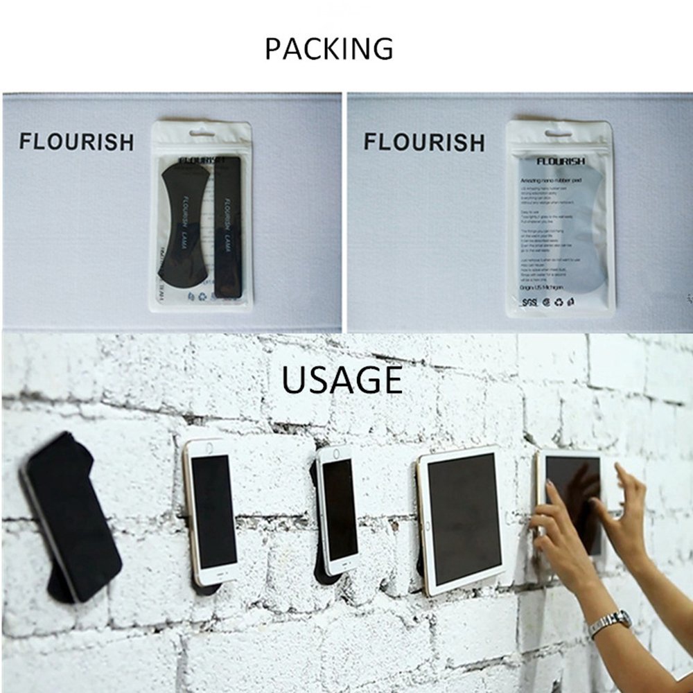 Flourish Lama Adhesive Rubber Sticky Anti-Slip Car Mobile Phone Holder Changeable Mount Paste Stickers - Black
