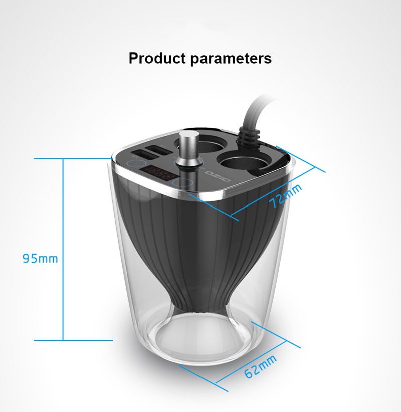 OZIO BC-120Q 120W Car Charger Bluetooth Adapter FM Player QC3.0 2 Sockets Cigarette Lighter Dual USB Ports - Black