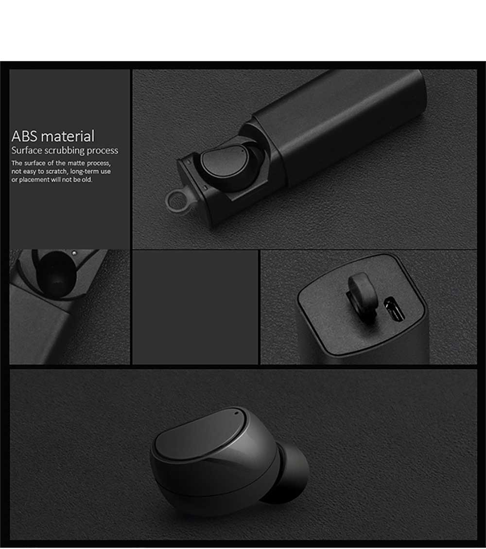 HV-316 Bluetooth Earphone One Single Ear with Mic Portable Charger - Black