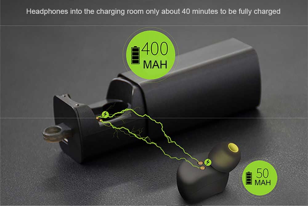 HV-316 Bluetooth Earphone One Single Ear with Mic Portable Charger - Black