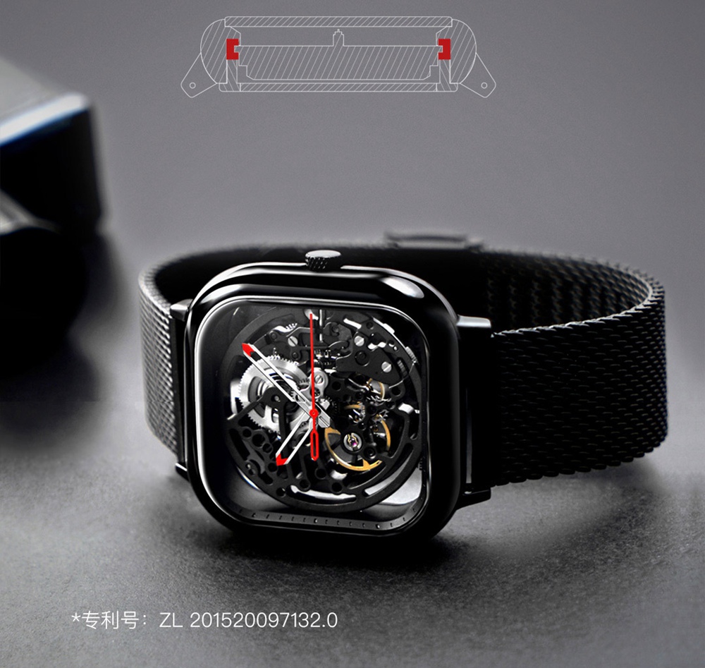 Xiaomi CIGA Wristwatch Hollow Mechanical Stainless Steel Braided Band Automatic Mechanical Core Men's Watch -Silver