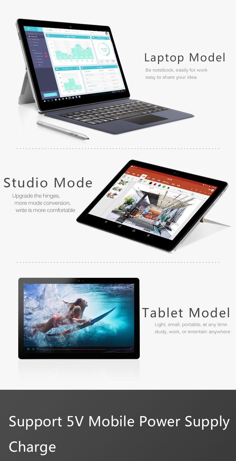 VOYO Vbook i3 Tablet PC Intel Cherry Trail x5-Z8350 Quad Core 10.1" IPS Screen 1920*1200 8GB DDR3 128GB eMMC Windows 10 - Silver