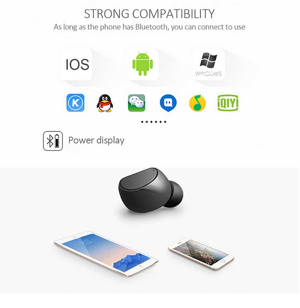 HV-316 Bluetooth Earphone One Single Ear with Mic Portable Charger - Black
