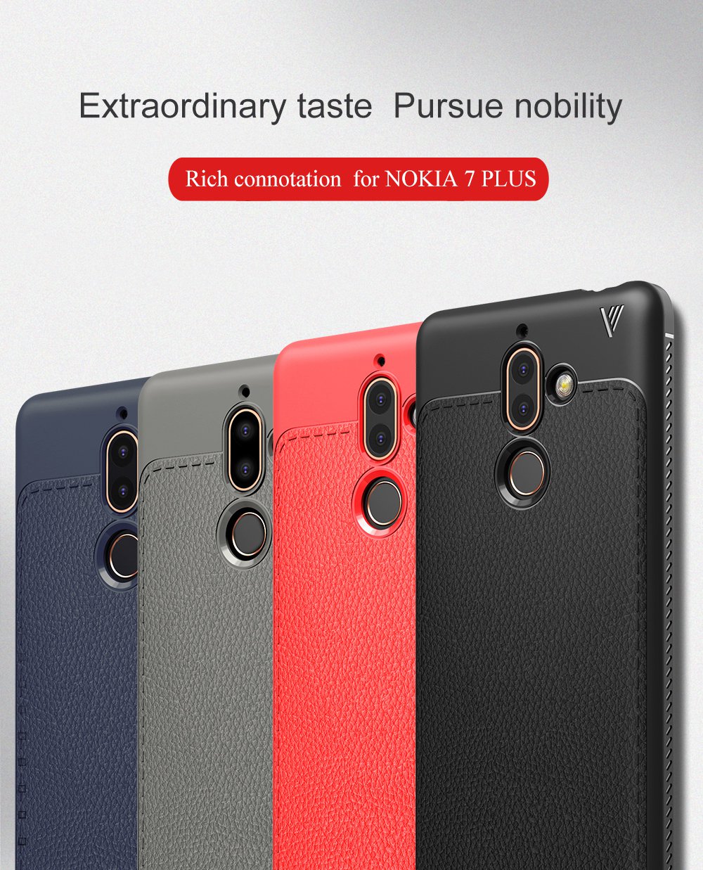 Lenuo Anti Drop Cover Case for Nokia 7 Plus Hard PU Leather Phone Case - Black