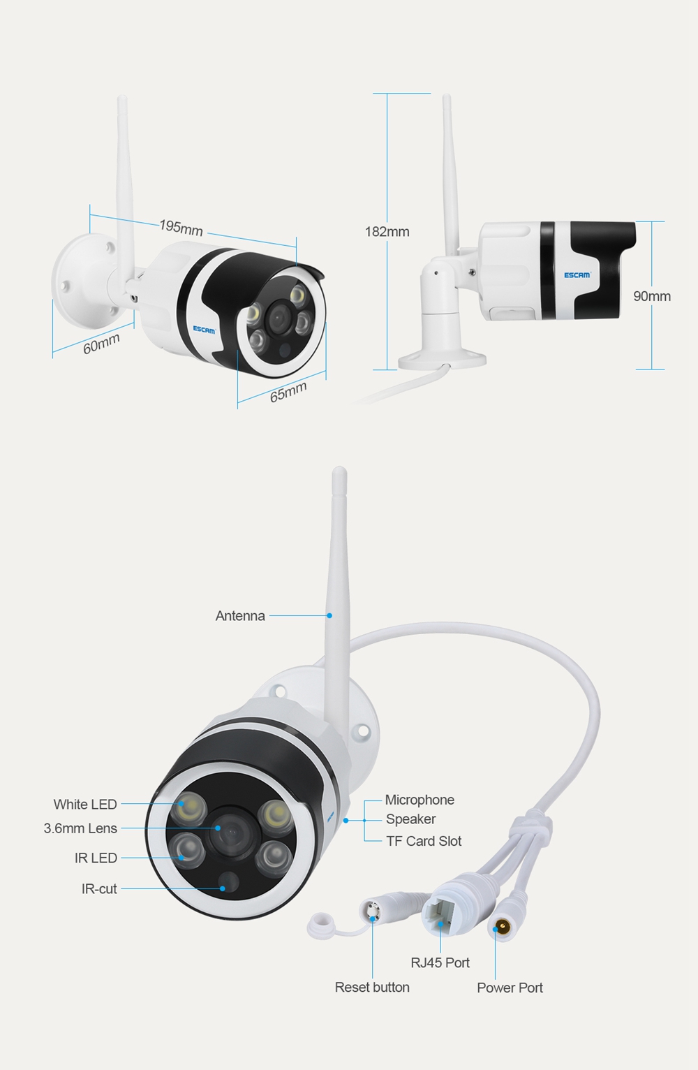 ESCAM QF508 1080P WiFi IP Camera 2MP Wireless Outdoor Waterproof CMOS Sensor IR-CUT Surveillance Security Camera -White