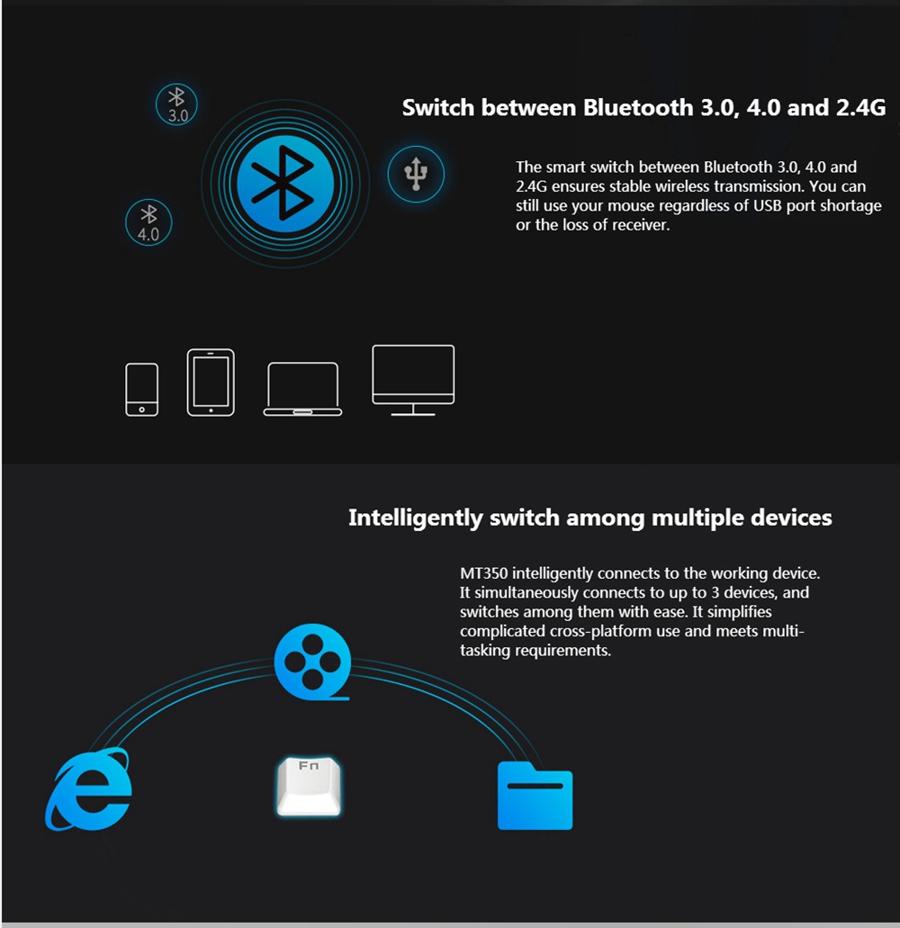 Rapoo MT700 Dual Mode Bluetooth Mechanical Keyboard Rapoo Red Switch Full Keyboard Programmable Backlight - White