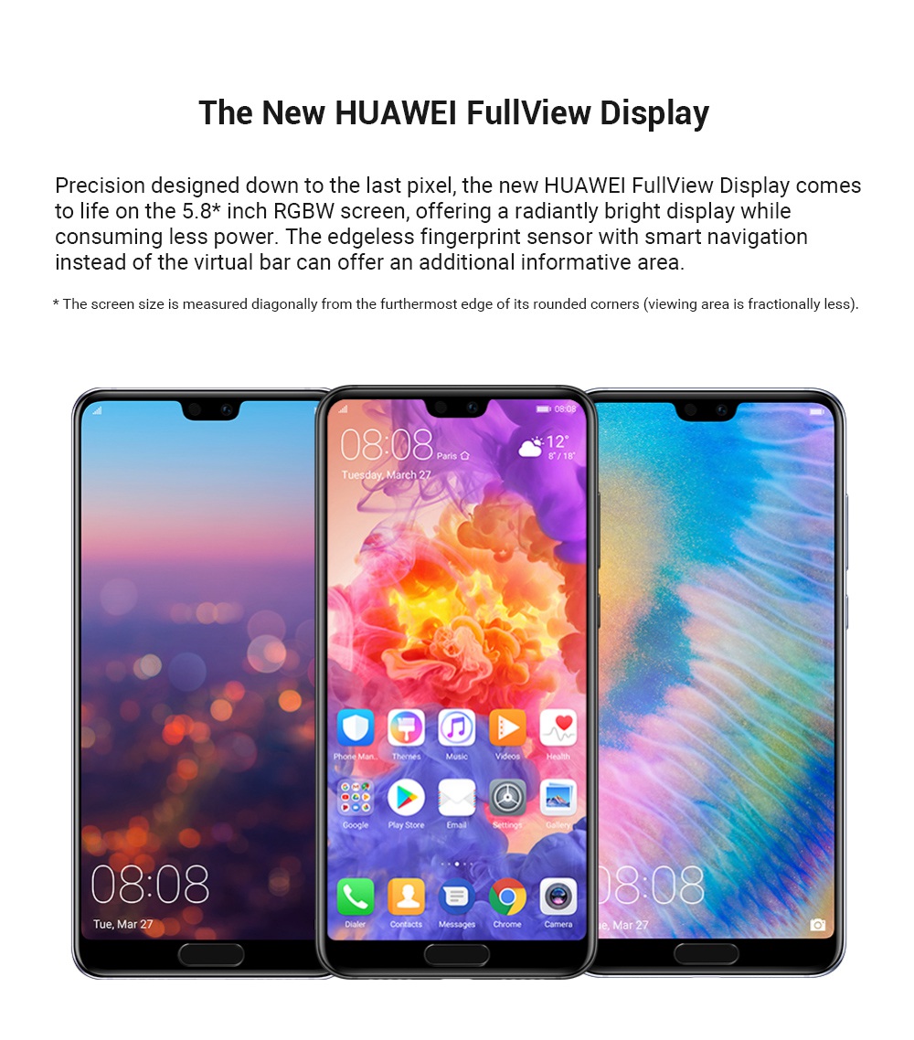 HUAWEI P20 5.8 Inch Smartphone FHD+ Screen Kirin 970 6GB 64GB 12.0MP+20.0MP Dual Rear Cameras Android 8.1 - Champagne Gold