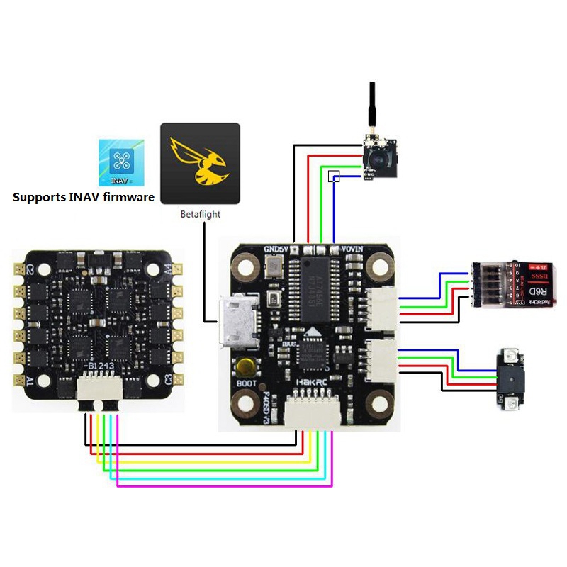 HAKRC MiniF4 Fly Tower F4 Flight Controller AIO OSD 5V/2A BEC BLheli_S 20A 4 In 1 ESC for RC Drone