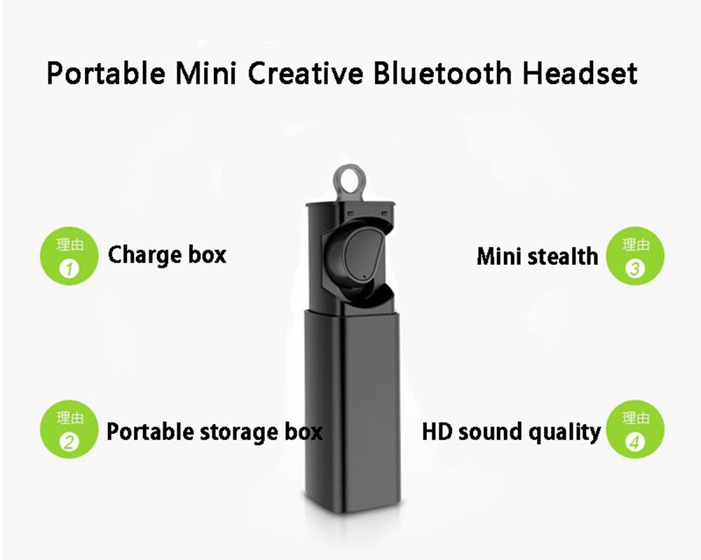 HV-316 Bluetooth Earphone One Single Ear with Mic Portable Charger - Black