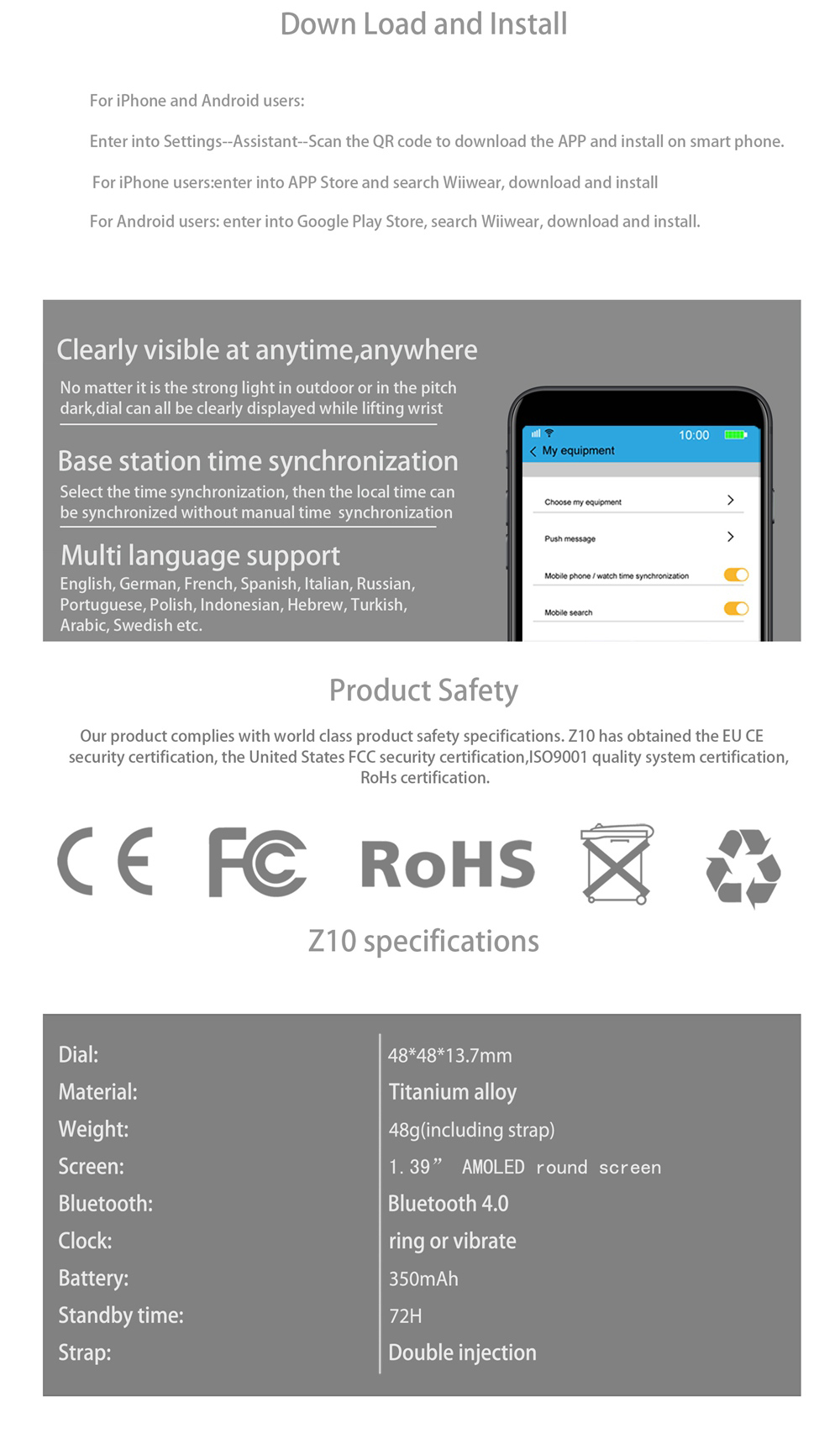 Z10 3G Smartwatch Phone MTK6580 Quad Core 1.3GHz Android 5.1 1GB RAM 16GB ROM GPS Bluetooth 4.0 - Silver
