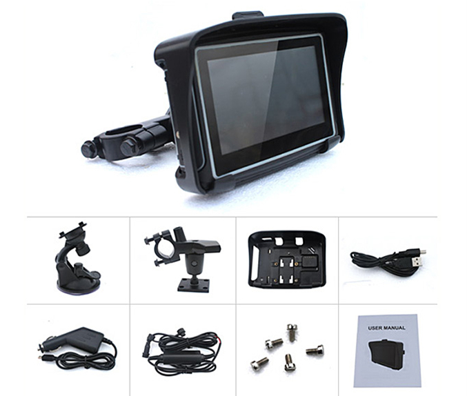 GS-4301 4.3" Touchscreen Waterproof Motorcycle Car GPS Navigation NAV 8GB Bluetooth With Malaysia Map - Black