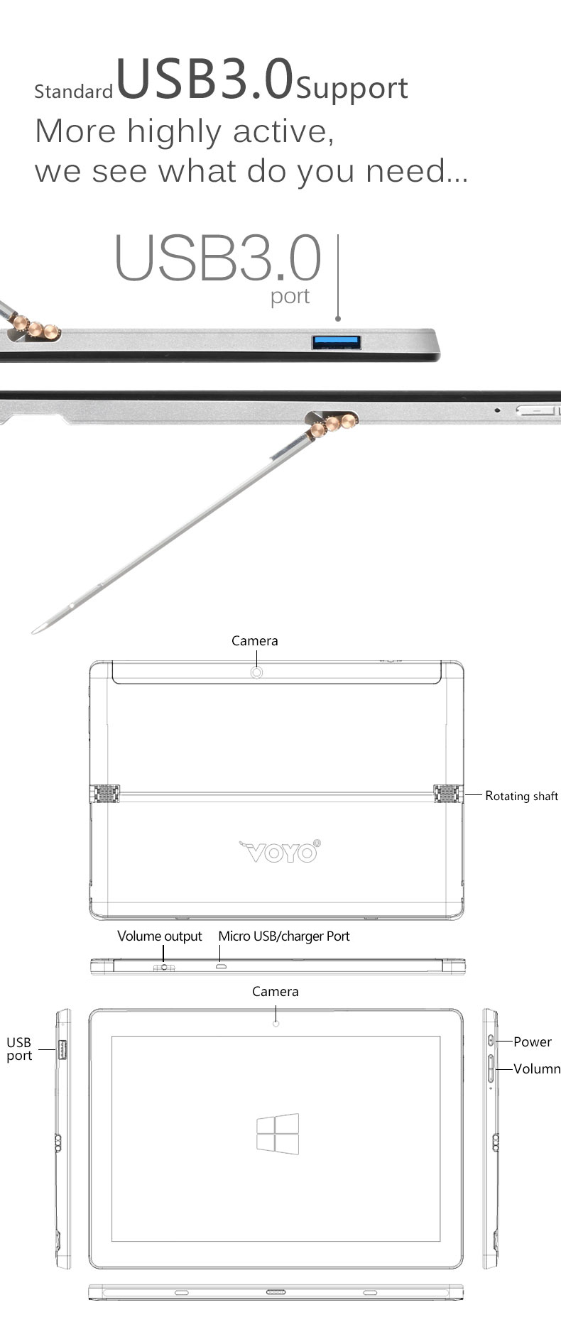 VOYO Vbook i3 Tablet PC Intel Cherry Trail x5-Z8350 Quad Core 10.1" IPS Screen 1920*1200 8GB DDR3 128GB eMMC Windows 10 - Silver