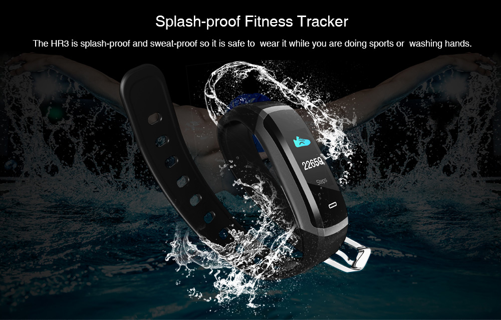 Makibes HR3 Smart Bracelet Continuous Heart Rate Monitor TFT Color Touchscreen IP67 Water Resistant Bluetooth Compatible With IOS Android - Black