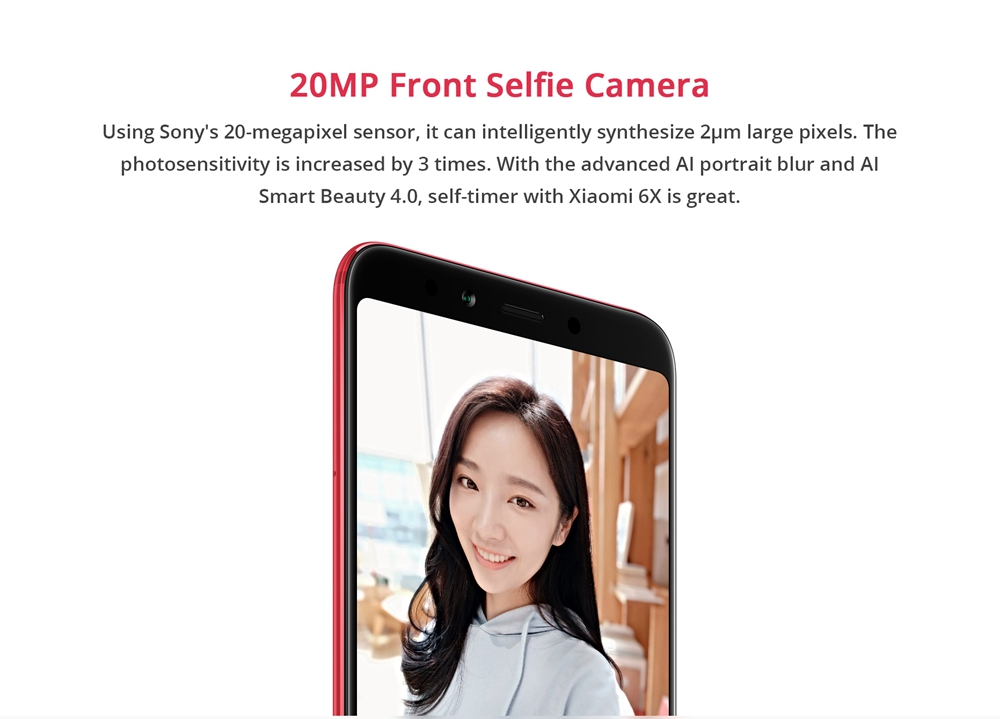 Xiaomi 6X 5.99 Inch Smartphone Qualcomm Snapdragon 660 4GB 64GB 20.0MP+12.0MP Dual Rear Cameras MIUI 9 Type-C - Pink