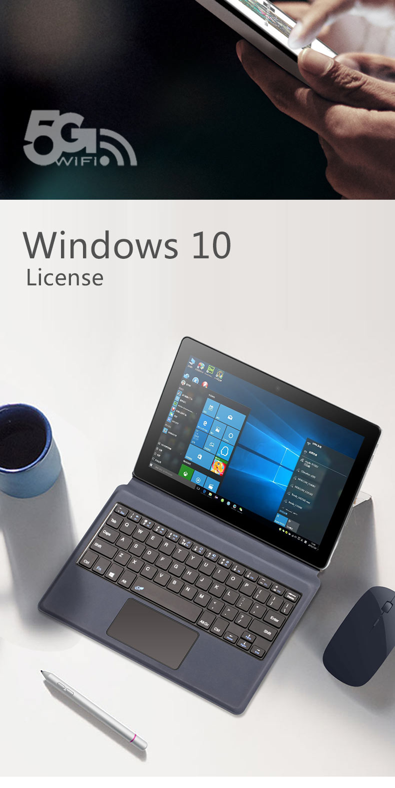 VOYO Vbook i3 Tablet PC Intel Cherry Trail x5-Z8350 Quad Core 10.1" IPS Screen 1920*1200 8GB DDR3 128GB eMMC Windows 10 - Silver