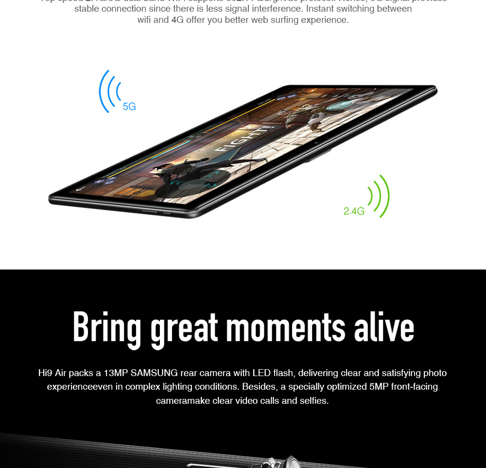 Chuwi Hi9 Air 4G Tablet PC MTK6797 Deca Core 10.1" 2K Screen 2560*1600 Android 8.0 4GB DDR3L 64GB eMMC - Black