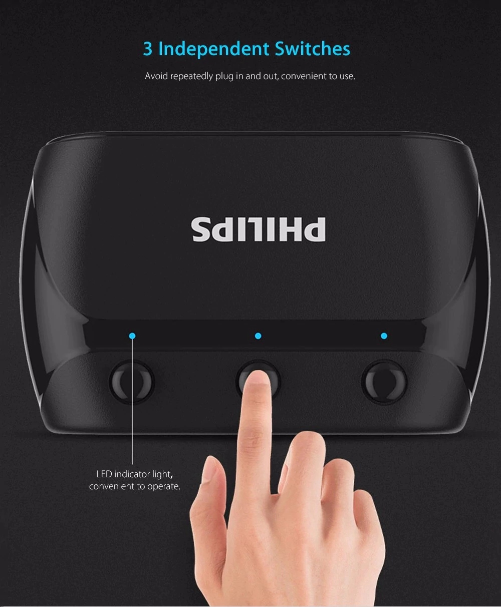 Philips DLP2019 Car Charger Multifunctional Cigarette Lighter 3 Sockets Independent Switches Single USB Port - Black