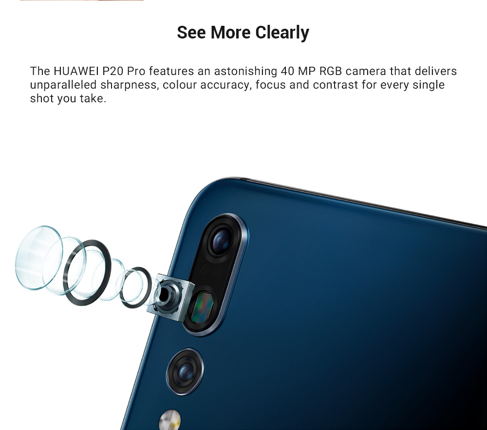 HUAWEI P20 Pro 6.1 Inch Smartphone FHD+ Screen Kirin 970 6GB 64GB 20.0MP+40.0MP+8.0MP Three Rear Cameras Android 8.1 - Jewelry Blue