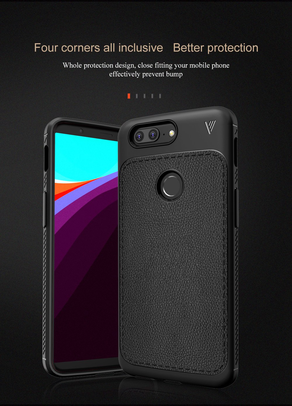 Lenuo Anti Drop Phone Cover for OnePlus 5T Hard PU Leather Cover Case - Black